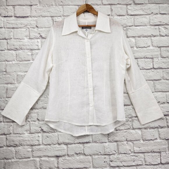 Stina Sayre White 100% Linen Collared Button Up Shirt Lagenlook  XL - Picture 1 of 13